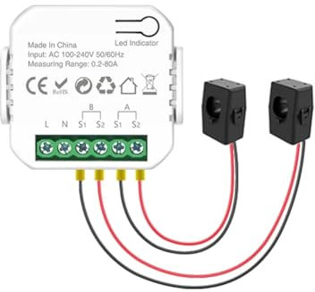 Cpolebev Tuya Wifi Smart Power Meter mit Stromwandlerklemme 2 Kanal 80A Energiezähler Smart Home Wattmeter