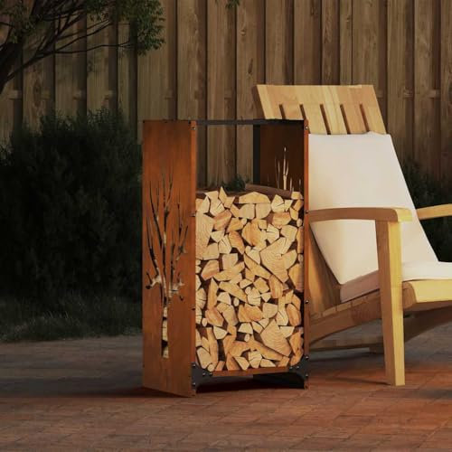 Rantry Arredo Rastrelliera per Legna da Ardere 40x30x80 cm in Acciaio Corten, Mobilia Portalegna da Interno, Portalegna da Ardere, Porta Legna per Camino, Legnaia da Interno M-864230
