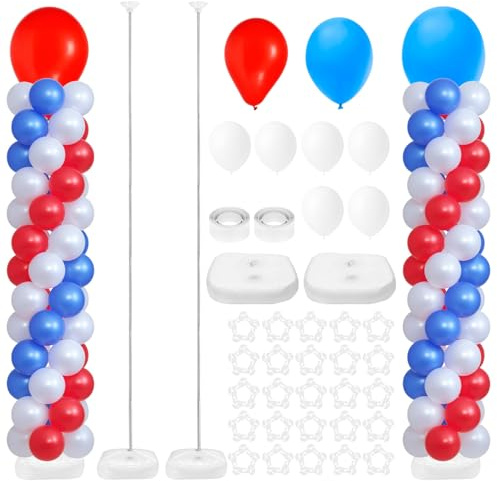 QWORK® Kit de 2 Soportes de Columna para Globos, Pilares de Torre de Globos de Metal Ajustables de 53 cm a 206 cm para Decoraciones de Fiestas, cumpleaños y Bodas