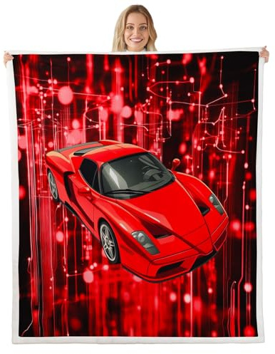Loussiesd Cobija de forro polar con diseño de coche deportivo, color rojo, sherpa para niños y niñas, manta de felpa deportiva extrema para juegos competitivos para sofá cama, 40 x 50 pulgadas