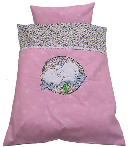 Puppenbettwäsche Streublümchen`Serie Bellis`, verschiedene Modelle und Größen, für Puppenbett, Puppenwagen Decke 40h x 32b, Kissen 16h x 22b (Hase D.40 x 32, K.16x 22)