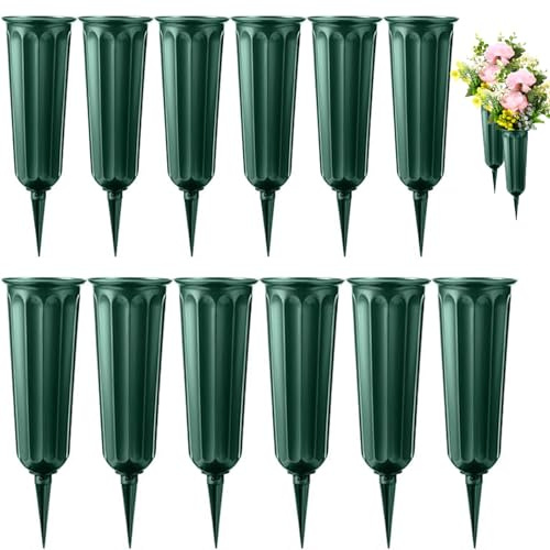 Cemetery Vases for Grave with Spikes Grave Flower Holder for Gravesite Grave Vases for Cemetery with Stake Cemetery Flower Holder for Loss of Loved One 12 Pack