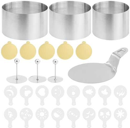 Set de 3 cercles à dessert en acier inoxydable haut de gamme (7 cm) avec couvercle et base, moule à mousse sans soudure, 16 gabarits - Cercle à gâteau professionnel pour la pâtisserie, les desserts, l