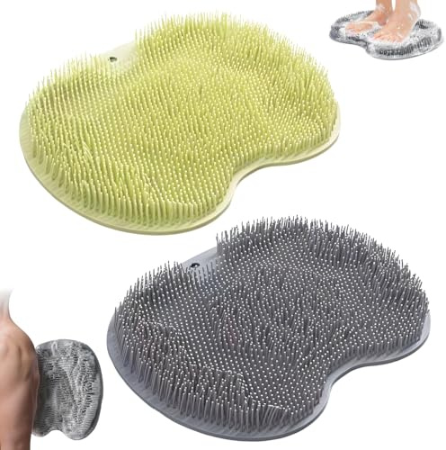 Qixuer 2 Stück Fußbürste Dusche, Rutschfeste Silikon Fußschrubber mit Rutschfesten Saugnapf für Fußpflege Entspannung 28 * 22cm (Grau & Grün)