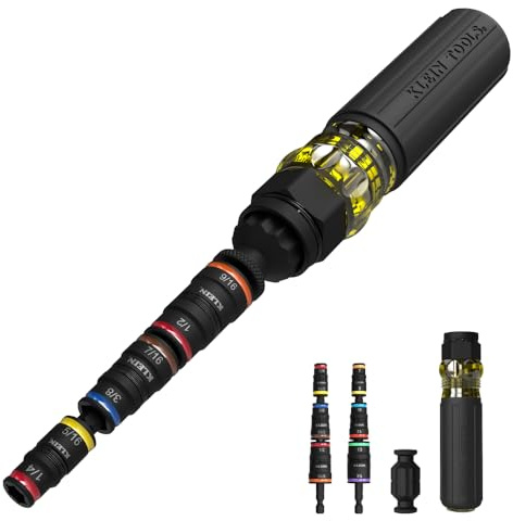 Klein Tools 32914HD 14-in-1 Impact Rated Flip Socket Set, SAE and Metric Sizes, Magnetic Socket Set with 12 Hex Drivers and Bit Holder, Cushion-Grip Handle