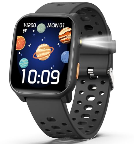 Fitness Tracker Montre Enfant Connectée, Montre Intelligente avec 100+ Modes de Sport, Podomètre, Moniteur de Sommeil, 1.83 Smartwatch, Cadeau Ado Garçon Fille 6-16 Ans (Noir)
