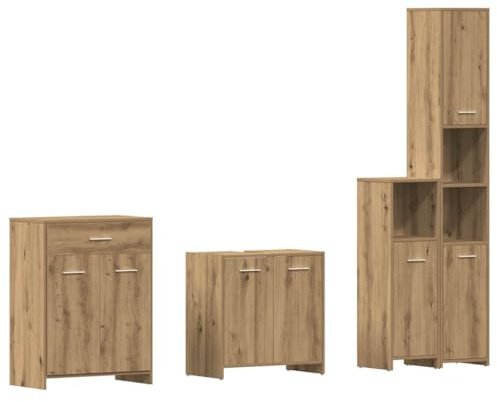 Massbinet 4-TLG. Badmöbel-Set Artisan-Eiche Holzwerkstoff Badmöbel aus Massivholz in einfachem Modischem Stil