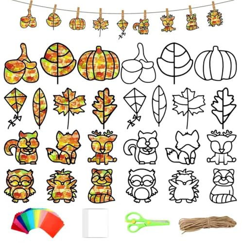 Aniepaa 13 Piezas Manualidades Niños Decoracion Otoño, DIY Animal Creativo Pegatinas para Ventanas Infantiles Regalos para Niños Niñas Halloween (Multi)