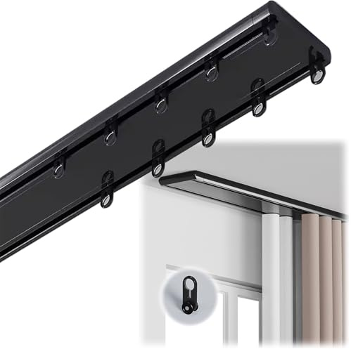 Bastone per tenda a doppia finestra in alluminio resistente con pulegge a lama in acciaio per divisorio soggiorno e camera da letto, 360 cm, colore nero, ed elegante soluzione per il trattamento delle