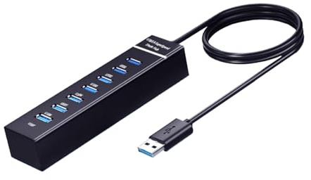 7 Port USB Hub 3.0 with 3.3Ft Long Cable, USB Multiport Adapter, USB Splitter Extender with Smart Chip Protection, High Speed 5Gbps Data Transfer Hub Compatible with PC Laptop MacBook Keyboard Mouse