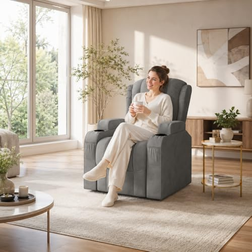 BLSYHDH Elektrischer Massagesessel, Massagesessel, beheizt, Relaxsessel mit Massagefunktion und Fußstütze, Sessel, Wohnzimmer, Entspannung, neigbar, Vibration (Grau - 1)