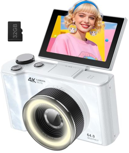 W & O Digital Camera for Teens,Kids Digital Camera with 32G SD Card,3 180° Flip Screen Camera for Photography Vlogging with Fill Ligh,Y2K CCD,Point and Shoot Digital Cameras for Kids,Teens,Beginner