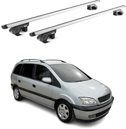OMAC Barre Portatutto Alluminio TÜV geprüft per Mercedes C Klasse S202 S203 S204 1993-2014 – per Rail Tetto Standard – T Nut – Max 90 kg – 2 Schlösser Argento