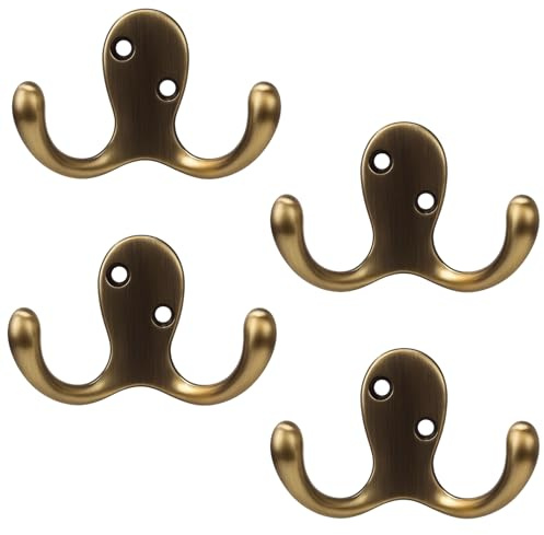 DtgEcd Brass Coat Hooks, Antique Brass Door Hooks Screw in, 4 Gold Coat Hooks for Door, 4.6 * 7.1