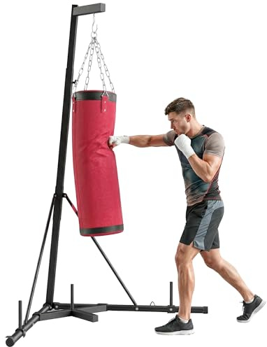 SPORTNOW Sacco da Boxe con Supporto per Adulti, Altezza Regolabile 185-231 cm, Supporto da Boxe con Base Triangolare, Sacco in Tela, Barre per Pesi 2.5cm, per Allenamento Fitness Palestra Casa, Rosso