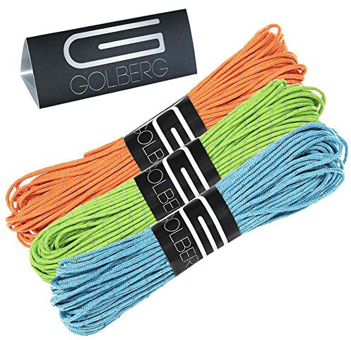 Golberg 1,8 mm Fluo Reflektierende 95Lb Paracord – viele Farben – 1,8 mm Kordel in 20 Meter – Perfekt für Spannseil, Zelt Seil, Camping, Wandern, Reflective Neon Green/Neon Orange/Neon Turquoise