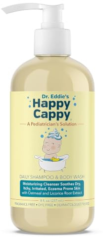 Happy Cappy Dr. Eddie's Daily Shampoo e bagnoschiuma per bambini, lenisce la pelle secca, pruriginosa, sensibile, incline all'eczema, testato dermatologicamente, senza profumo, senza coloranti, 8 oz