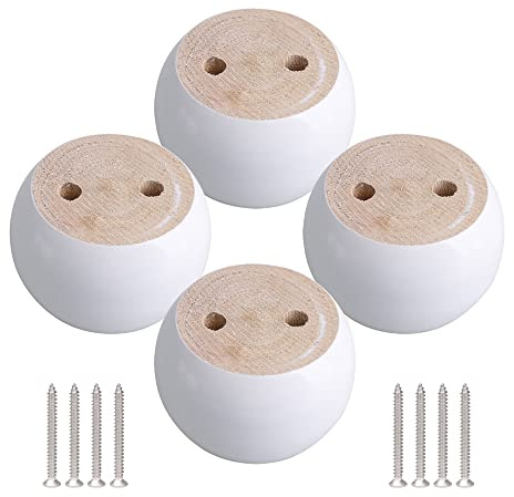 RDEXP 8x8x5cm White Eucalyptus-Wood Round Furniture Legs Feet 100kg Bearing Weight for Sofas Cabinets Tables Bed Set of 4