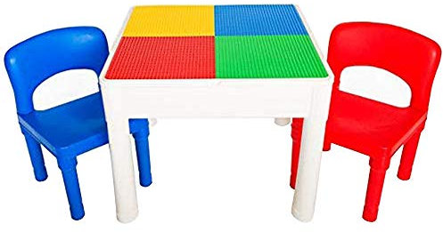 PlayBuild Kids 4 in 1 Play & Build Table Set- Kids Table and Chairs Sets for Indoor Activity, Outdoor Water Play, Toy Storage & Building Block Fun Includes 2 Toddler Chairs
