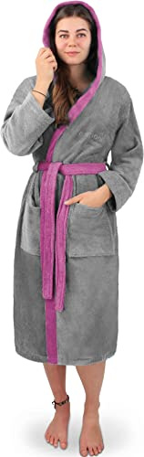 normani Damen Frottee Baumwoll Bademantel - Saunamantel - zweifarbig mit Kapuze (Gr. XS - 4XL)