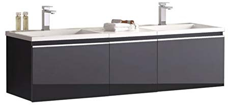 StoneArt Badmöbel Set mit Mineralguss Waschbecken und Unterschrank Waschtisch als Einzel- oder Doppelwaschbecken mit Unterschrank ohne Armaturen Milano ME-1600 dunkelgrau 160cm