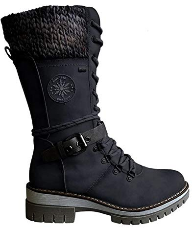 VALINK Bottes mi-mollet tricotées avec boucle et bout rond pour femme