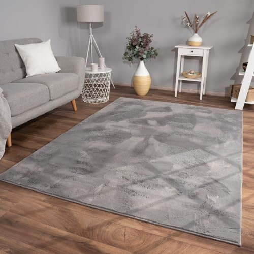 TT Home Wohnzimmer Teppich Hochflor Langflor Kunstfell Weich Modern Unifarben Flauschig, Farbe: Anthrazit, Größe:160x220 cm