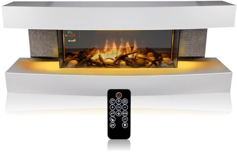 Classic Fire Montreal Camineo Elettrico - Caminetto Elettrico con Riscaldamento, Telecomando e Timer - Stufa Elettrica con Fiamme LED - 2000W - Libera Installazione - Bianco