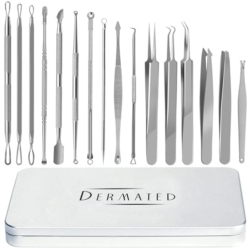 16 Pcs Blackhead Remover Tools 410 Grade Stainless Steel | Pimple Popper Tool Kit | Stainless Steel Professional Pimple Extractor Tool Kit for Blackheads, Comdone, Acne, Zit, and Whiteheads
