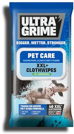 UltraGrime Pet Cleaning Wet Wipes for Dogs & Cats - Extra Large Dog Wipes for Paws, Eyes & Ears - Gentle Pet Grooming Wipes for Everyday Cleaning – (Pack of 40)