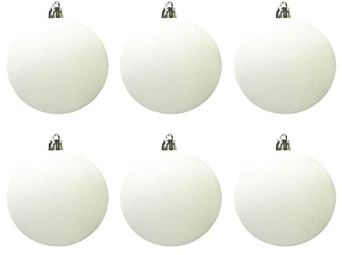 6x Palline di Natale in Velluto Sfera Infrangibile in Plastica BIANCA FLOCCATE per Albero di Natale Decorazioni Natalizie Ornamento Set 6 palle BIANCO INNEVATO floccato vellutato (8 cm)