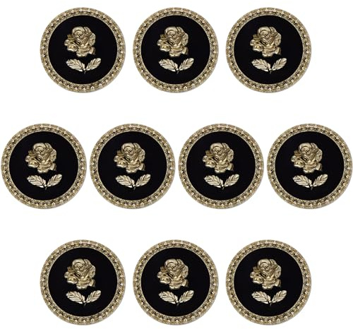 ftiemlovde 10 Stück Dirndl Knöpfe Schwarz/Gold ohne Strass （A10 18 mm) | öSenknöPfe Aus Kupferlegierung,zum Annähen,für Trachten,Mantel,Blazer,Strickjacken & DIY-Nähprojekte,langlebig & elegant