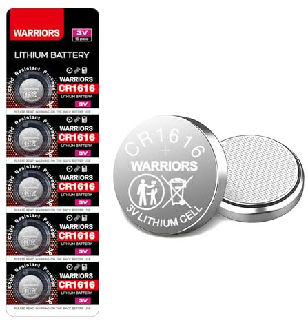 Warriors 5X Pile Piles 1616 CR1616 Bouton 3V,Emballage à l'épreuve des Enfants, pour appareils Smart Home, clés de Voiture