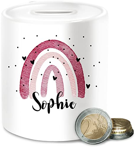 Spardose - Boho Regenbogen I Boho Rainbow - Unisize - Weiß - personalisierte spardosen kinderspardose Name Kita Keramik spartruhe Kinder Geburtsgeschenk Bohemian personalisierter sparbüchse
