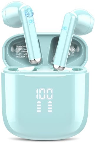 OYIB Écouteurs Bluetooth 5.3 sans Fil avec ENC Réduction de Bruit, Hi-FI Son Stéréo, IPX7 Oreillette Bluetooth, Casque Bleu