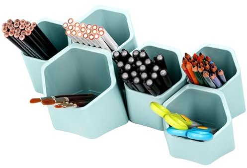 BELLE VOUS Verstellbarer Stiftehalter für Schreibtisch oder Wand - Kombinierbarer Stifthalter mit 6 Fächer - Stiftebox Schreibtischzubehör - Stifte Organizer Halter - Stifteköcher