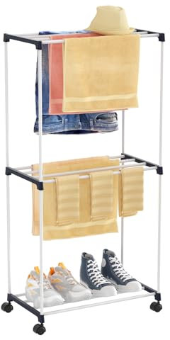 johgee Kleines Wäscheständer, Freistehender Handtuchhalter, Platzsparender Wäschetrockner Turm mit Rollen, Indoor-Trockenständer für Bäder, Wohnungen und Waschküchen 3 Ebenen