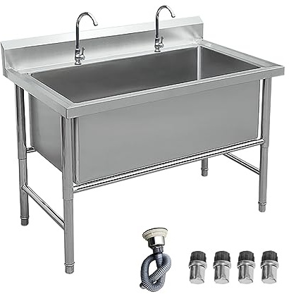 Lavello in Acciaio Inox Da Esterno Lavelli Da Cucina 1 Vasca Grande 60/80/100cm Lavandino Commerciale Professionale Lavello da Pranzo Mobile Lavatoio con Rubinetto Facile Da Montare Robusto E Stabile