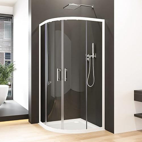 Goezes Rund Duschkabine 90x90cm Duschabtrennung Schiebetür, Runddusche Eckeinstieg Duschwand Doppel Schiebetüren aus 6mm Sicherheitsglas, 90x90x185cm Dusche Viertelkreis Halbkreis Radius 55cm Weiß