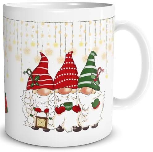 TRIOSK Lustige Weihnachtstasse Wichtel mit Motiv Zwergen-Weihnachten! - Witziges Wichtelmotiv Geschenk für Wichtelfreunde, Freundin, Frauen & Männer - Keramik-Tasse 300 ml, Gnom Trio