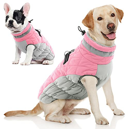 AOFITEE Hundemantel, Winter Warme Hundejacke, Reflektierend Fleece Wintermantel Hund mit Geschirr und Reißverschluss, Wasserdicht Hunde Schneeanzug für Kleine Mittlere Große Hunde, 2XL