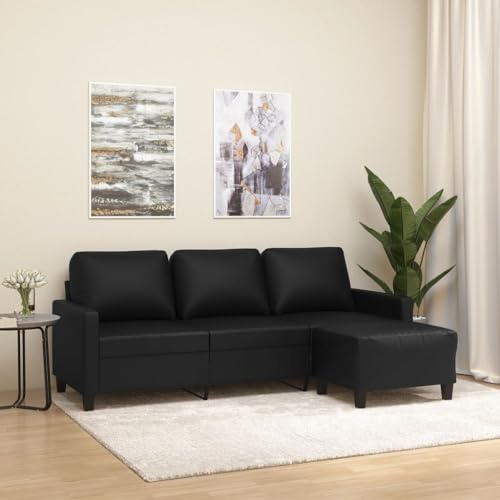 ARKEM Sofá de 3 plazas con Taburete Cuero sintético Negro 180 cm Sofas Cama Modernos 3 Plazas Sofa Cama Liquidacion