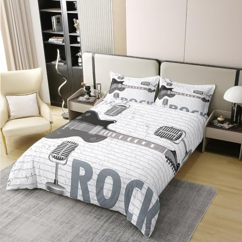 richhome Rock and Roll 100% Bio Baumwolle Bettbezug Set Gitarre Musical Lovers Mode Tröster Cover Set Country Western Musik Bettwäsche Set 200x200