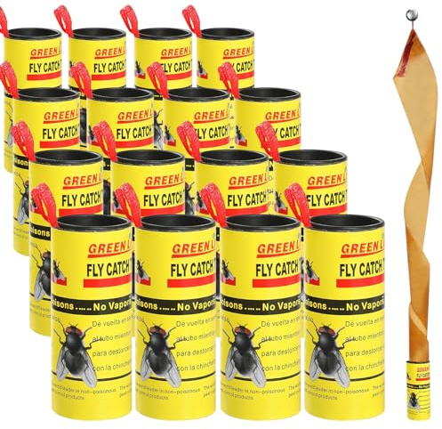 dellyy 16 Stück Fliegenfänger, Fliegen Klebefalle Fliegenfalle, Fly Trap Indoor, Fliegenfänger Klebestreifen für den Innen- und Außenbereich Zum Fangen von Fruchtfliegen und Fluginsekten