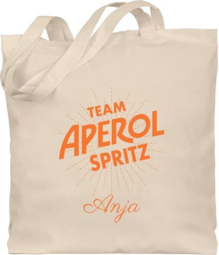 Baumwolltasche - Karneval Accessoire Fasching - Team Aperol Spritz mit Name I Mädelsabend JGA Mallorca Mädelsausflug - Unisize - Naturweiß - tasche karnevals anja jutebeutel faschings