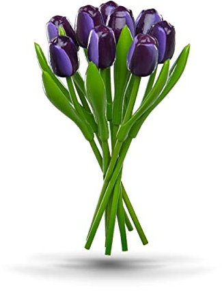 MomoMoments Bouquet di tulipani in legno, decorazione in legno, 9 tulipani in legno, 34 cm, dipinto a mano, bouquet, decorazione, regalo, melanzana/bianco