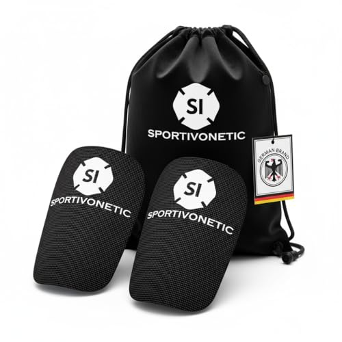 SPORTIVONETIC® High Performance Schienbeinschoner Anpassbar für Erwachsene & Kinder, Damen & Herren Fußball, Fussball - Football, Shin Guards, Shin Pads, extra klein, dünn, mini mit Beutel