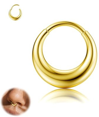 Diamday Septum Piercing Ring Nasenpiercing Ring 316L Chirurgenstahl Segmentring Nasenring Piercing Septum Gold 18G Daith Conch Helix Ohrring Hoop Rook Tragus Piercing Ohr Schmuck Silber Schwarz 8/10mm