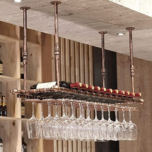 IBOWZ Deckenverzierung Deckenregal Weinregal aus Metall, Schmiedeeisen, höhenverstellbar, Weinglashalter zum Aufhängen, Bar, Küche, Restaurants, Weinständer, Deckenregal