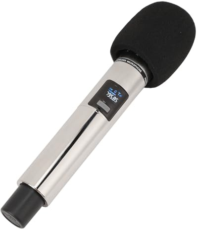 Microphone sans Fil, Système de Micro Portatif sans Fil UHF avec Récepteur, Machine de Chant à Portée de 328,1 Pieds pour Le Chant de Fête Vocale (Silver)
